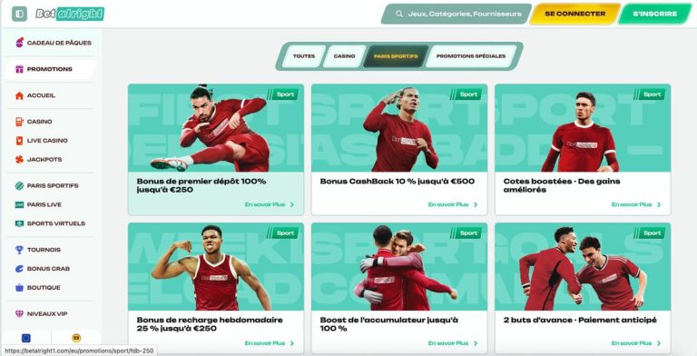 Betalright Casino bonus paris sportifs